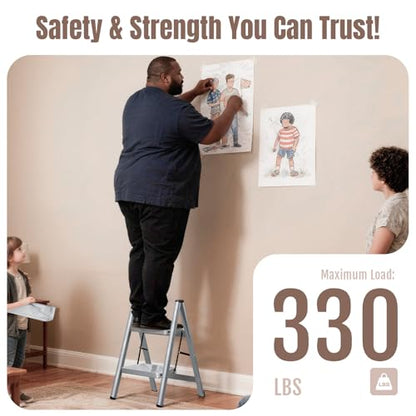 XinSunho 2 Step Ladder, Steel Folding Step Stool with 330lbs Heavy Duty - size: 2 step