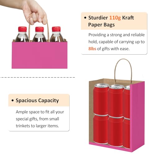 BagDream Medium Gift Bags with Handles 8x4.25x10.5 Inch Pink 100 Pack Bulk - color: Pink