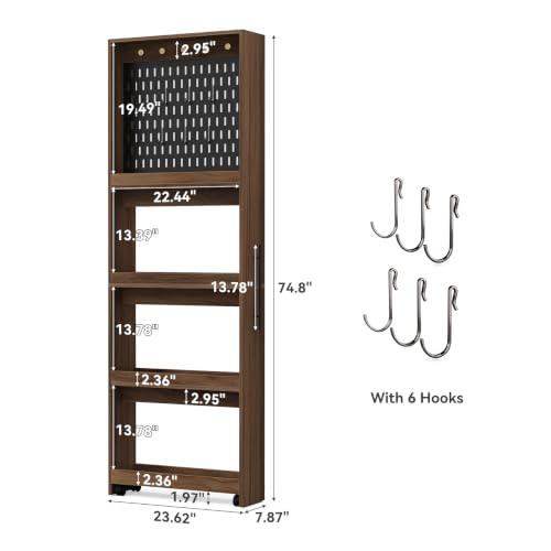 Pull Out Pantry Storage Cart Next to Fridge, Rolling Utility Cart on Wheels - color: Brown&black