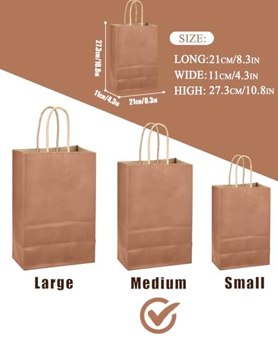 qiqee Apricot Gift Bag with Handles Bulk 24Pcs Paper Bags -10.6"x8.3"x4.3"Party Favor Bags - Solid Color - color: Apricot Orange