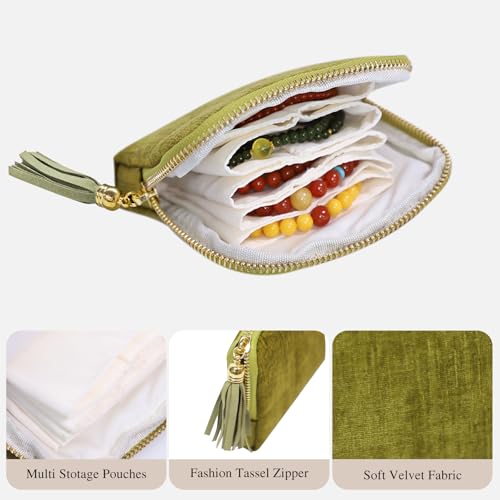 Stratalife Small Travel Jewelry Case, Portable Velvet Storgae Pouch - color: Green