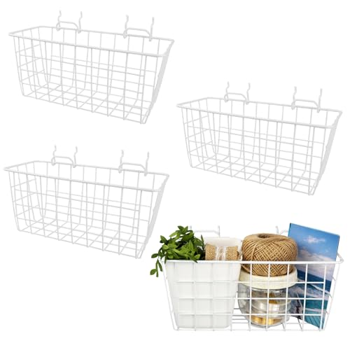 Pegboard Baskets 4 Pack Peg Board Metal Shelves Organizers (Medium, White) - size: Medium, style: 4M White Pegboard Baskets