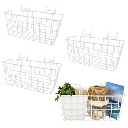 Pegboard Baskets 4 Pack Peg Board Metal Shelves Organizers (Medium, White) - size: Medium, style: 4M White Pegboard Baskets