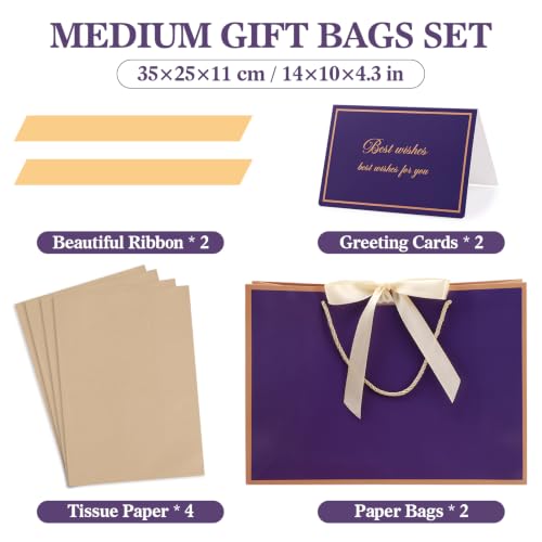 woric 2 Pcs Purple Gift Bags with Handles, 14" Medium Gift Bags - color: Purple