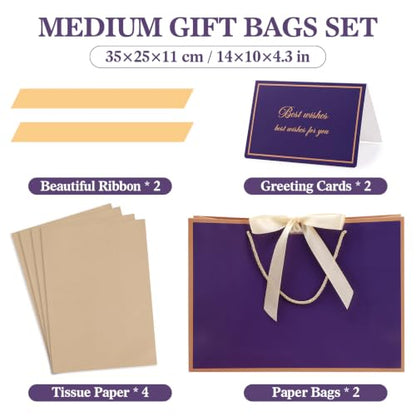 woric 2 Pcs Purple Gift Bags with Handles, 14" Medium Gift Bags - color: Purple