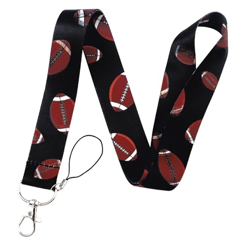 Rugby Football Lanyards for ID Badges, Black Card Holder with Heavy Duty Retractable Badge Clip and Silky Lanyard, Sport Style Keychain Lanyard for Kids, Boys, Men - color: Rugby