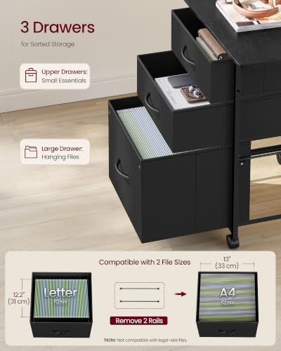 VASAGLE 3-Drawer File Cabinet, Mobile Printer Stand with Storage - color: Black, size: 3 Drawers