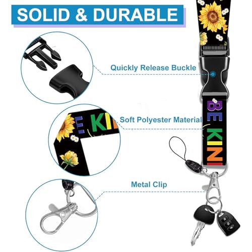 Id Badge Holder with Lanyard, Positive Badge Holder Retractable Reel Clip - color: Be Kind Flower