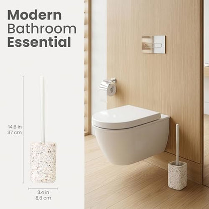 Vigar Zense Toilet Brush and Holder Set, Polyresin Stone, Terrazzo - color: Terrazzo