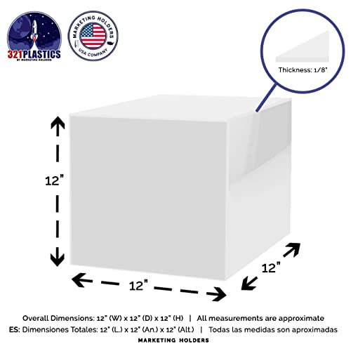 Marketing Holders 2 Pack 12 Inch White Acrylic Display Box with One Open Side Versatile Square Merchandise Storage Bin or Retail Product Riser
