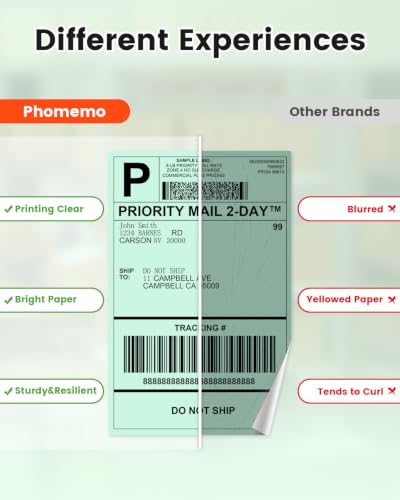 Phomemo 4x6 Green Thermal Label, Shipping Labels Pack of 250 4x6 Roll Labels, Compatible with Phomemo, Zebra, Rollo, Jadens and Other Thermal Printers - color: Green
