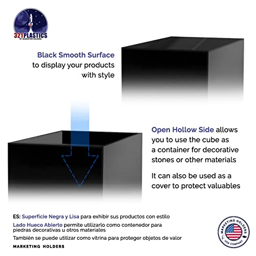 Acrylic Display Riser Boxes 3 Piece Black No Lid Retail Product Riser with Hollow Bottom 4", 5", 6" High Nesting Bins One Open Side Merchandise Storage Box by Marketing Holders - size: Set of 3 Black