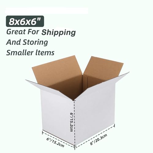 CRUGLA 8x6x6 White Shipping Boxes Set of 6, White Corrugated Cardboard Boxes for Small Business Shipping Mailing Packing - size: 8x6x6 Inch 6 Pack