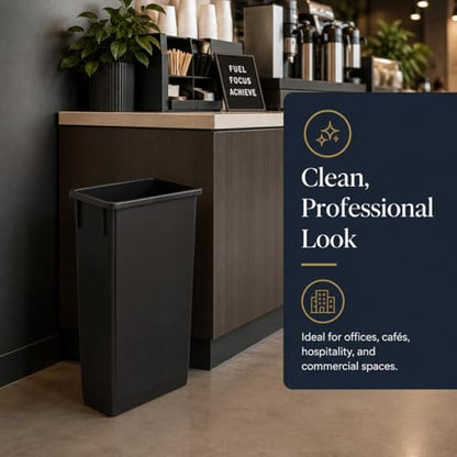 23 Gallon Slim Rectangular Commercial Trash Can, Heavy Duty Plastic Indoor Waste Bin for Kitchen, Office, Restaurant, School, Restroom & Janitorial Use (Black, No Lid) - color: Black