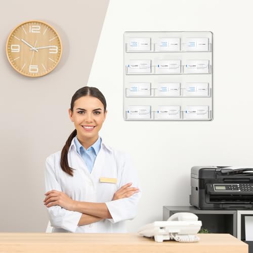 Hillban Acrylic Business Card Holder Wall Mount Office, 12 Pockets - size: 12 Pockets