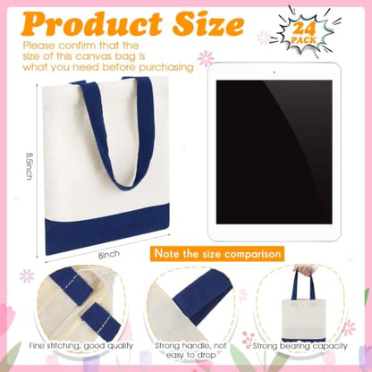Amylove 24 Pcs Mini Canvas Tote Bags,8.5 X 8 Inch,White with Blue Handle - color: White With Blue Handle, size: 8.5 x 8 Inch