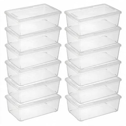 novelinks 12 Pack 6QT Plastic Storage Bins with Lids, Shoe Bins
