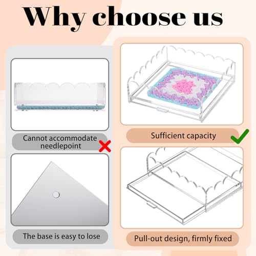 GlikCeil 1 Pcs 12" x 12" Acrylic Scalloped Tray Large Clear Acrylic Tray with Drawer for Insert Customizable Photos, Art, and Fabric Scalloped Basket for Needlepoint Napkin Frame Display Messages - size: 12" X 12"