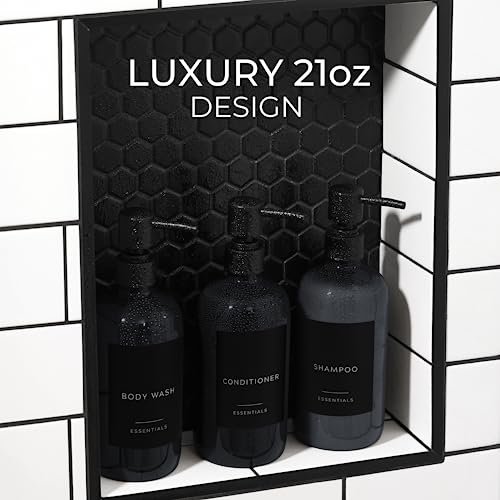 Stylish Shampoo & Conditioner Dispenser Set of 3 - Black 21oz Bottles - color: Black