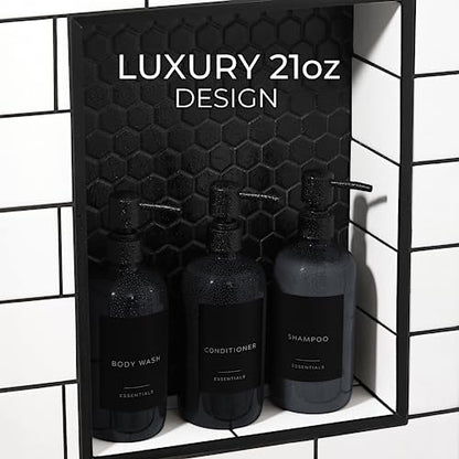 Stylish Shampoo & Conditioner Dispenser Set of 3 - Black 21oz Bottles - color: Black