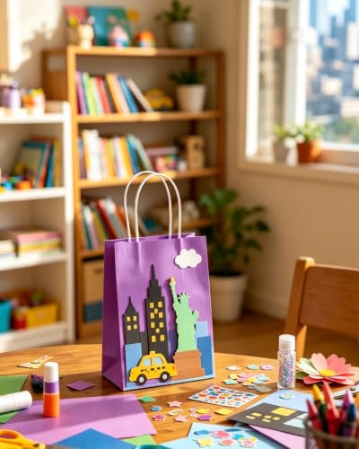 qiqee 24PCS Mini Gift Bag with Handles Bulk 4.5"x2.5"x6" Gift Bags Violet Bags Multiple Uses - color: Violet