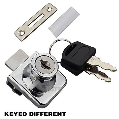 2 Pack Single Swing Glass Cabinet Showcase Door Lock Chrome Plated Display Glass Cabinet Lock Separate Keys, Model 407 - size: Single door