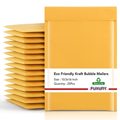 Fuxury Kraft Bubble Mailer 10.5X16" 25 Pack Padded Envelope Usable 10.5X15" - color: Yellow, size: 10.5x16" 25PC