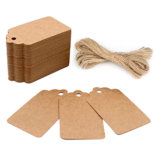 G2PLUS 100PCS Kraft Paper Gift Tags with String, 2.8×1.6in Blank Label - color: Kraft