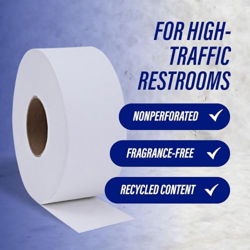 Genuine Joe Jumbo Roll Bath Tissue - 2-Ply White Toilet Paper, 3.3" x 650' per Roll, 12 Count Bulk Pack, Recycled Fiber, Commercial Grade for Dispensers - size: 3.25" x 650' (Pack of 12)