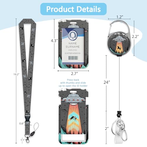 Gctriki Lanyards for ID Badges and Keys, Funny UFO Badge Reel Retractable - color: Art Ufo