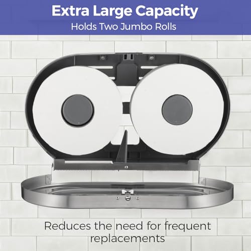 Stardrix Stainless Steel Twin Jumbo Toilet Paper Dispenser Wall Mount, 9" Commercial Double Roll Holder, Industrial Tissue Dispenser with Key Lock, Satin Finish - color: Satin Finish