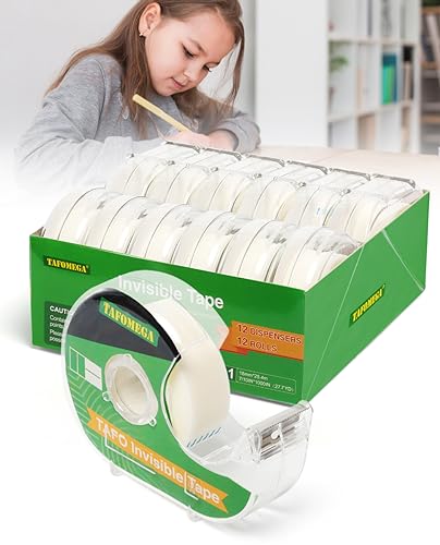 Invisible Clear Tape Bulk Rolls,12 Packs Gift Wrapping Tape with Dispenser - size: Invisible Tape, 12 Pack