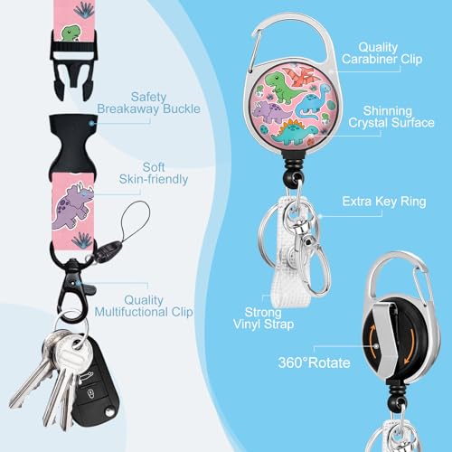 Gctriki Dinosaur Lanyards for ID Badges, Badge Holder Retractable Clip - color: Cartoon Dinosaur