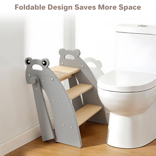 Step Stool for Toddlers & Kids, Bathroom Sink, 3 Step Foldable, Gray - color: 3 Step Grey1