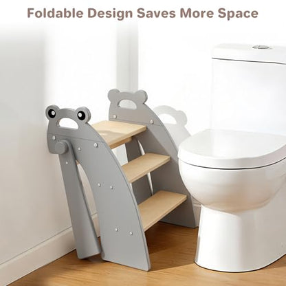 Step Stool for Toddlers & Kids, Bathroom Sink, 3 Step Foldable, Gray - color: 3 Step Grey1