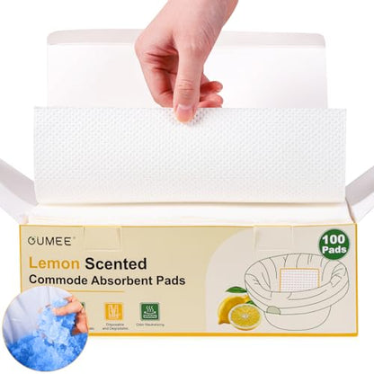 OUMEE Scented 100 Count Absorbent Commode Pads for Bedside Commode Bucket - size: 9.5*5in-Lemon