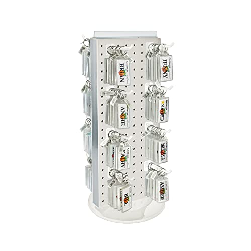Azar Displays 700508-WHT-4W16 8-Inch W by 20-Inch H Revolving Black Pegboard Counter Display with 16-Pack of 4 inch Locking Hooks, White - color: White, style: Pegboard + Hooks