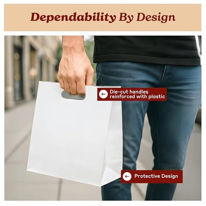 White Kraft Paper Bags with Die Cut Handles, 11" x 6" x 11", 500 Pack - color: White, size: 1 Count (Pack of 500)