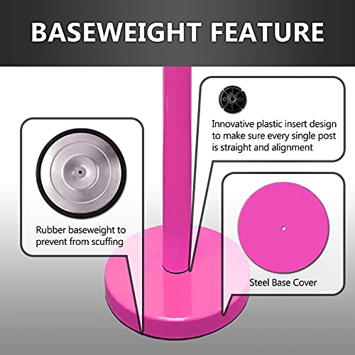VIP Crowd Control Retractable Belt Stanchion Queue Safety Barrier Set, 36" Ht, 78" Belt (2 M.Pink Posts Blue Belt) - color: 2 M.Pink Posts Blue Belt