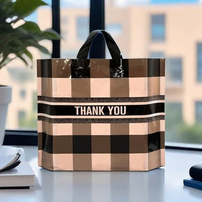 50 Count 9.8'' x 11.8'' Plaid Plastic Merchandise Thank You Bags with Handle - Perfect for Parties, Favors, Goodies - color: Green