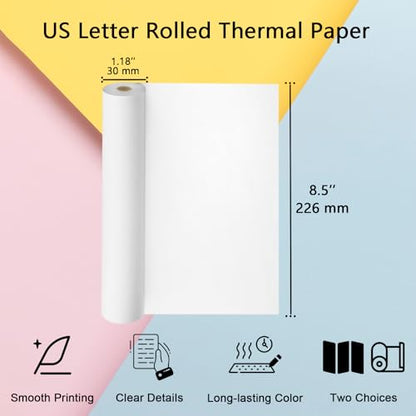 8.5 x 11 US Letter Rolled Thermal Printer Paper, 4 Rolls Quick Drying Thermal Paper, Compatible with MT610, M08F, D810, M832, M08E, A285M, A40, A80, A81, PR20, iDPRT HPRT PRT (100 Sheets, 4 Rolls) - size: US Letter-4 Rolls