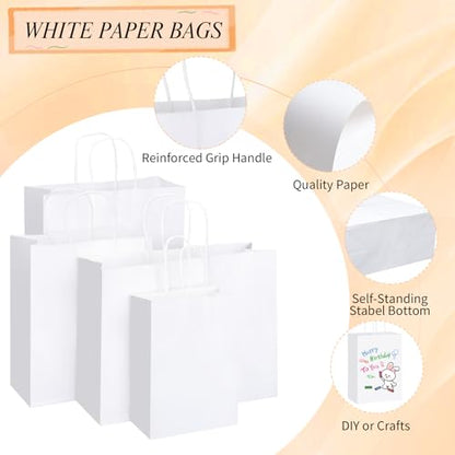 woric 120 PCS White Gift Bags with Handles, 4 Sizes Large Gift Bags