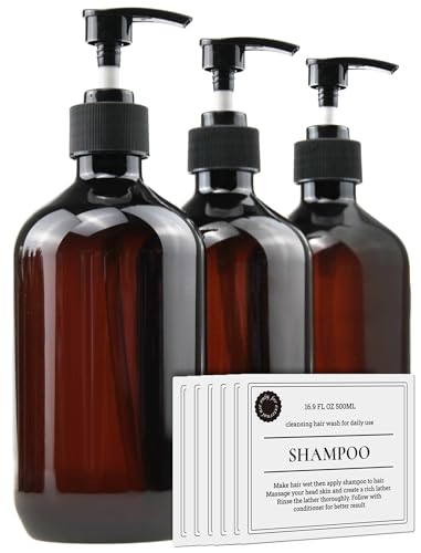 Empty Plastic Bottles with Pump Dispenser, Amber, 500ml/16.9oz, 3 Pack - color: Amber, size: 3 Pack