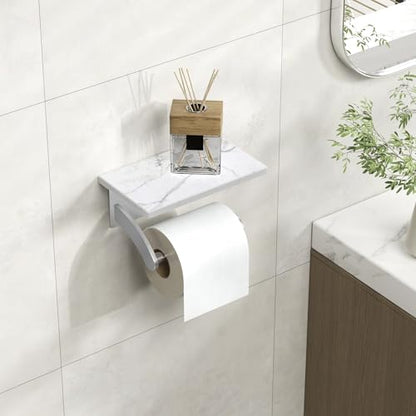 FORIOUS Toilet Paper Holder with Shelf, Natural Marble, Commercial - color: Brushed Nickel, size: Single Roll