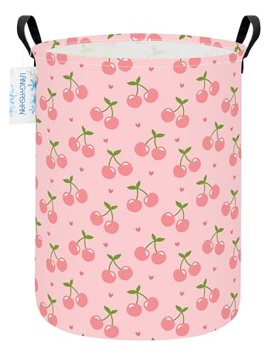 Round Laundry Basket Collapsible Storage Hamper Organizer Pink Cherry - color: Pink Cherry