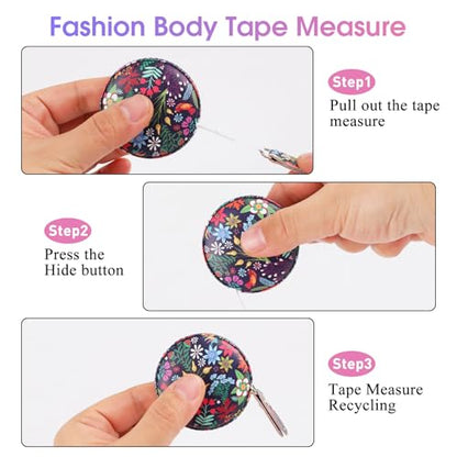 Retractable Mini Leather Tape Measure, Auto Retract TropicalPlants - color: Colorful Tropical Flowers