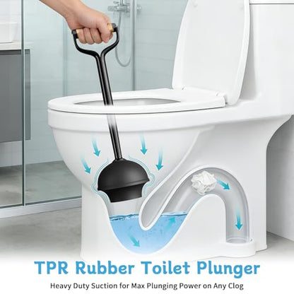 Sellemer Toilet Brush and Plunger Set, Curved Head for Deep Cleaning, Black - color: Black