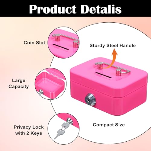 6 Pack Small Money Box with Lock, Metal Cash Boxes, 4.5x3.4x2in Durable Steel Coin Bank, Secure Lock Box for Home Office Gift, 3 Colors,