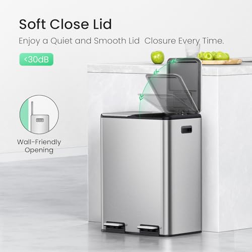 Cesun 8 + 8 Gallon Dual Compartment Kitchen Trash & Recycle Bin Combo