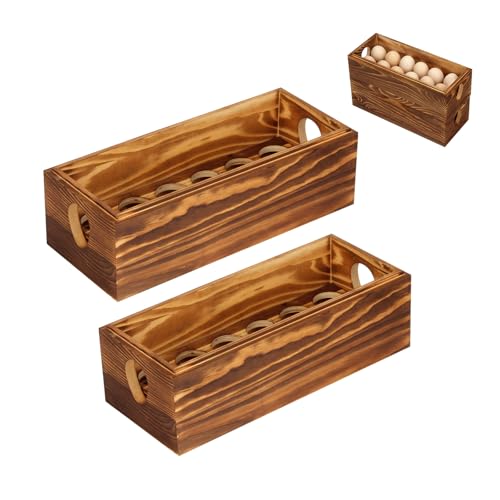 Wooden Crate for 24 Fresh Eggs, Stackable Holder Countertop With Double Layers for Display, Rustic Storage Box With Handle for Easter Supermarket Farm Kitchen Supplies, 2 PCS